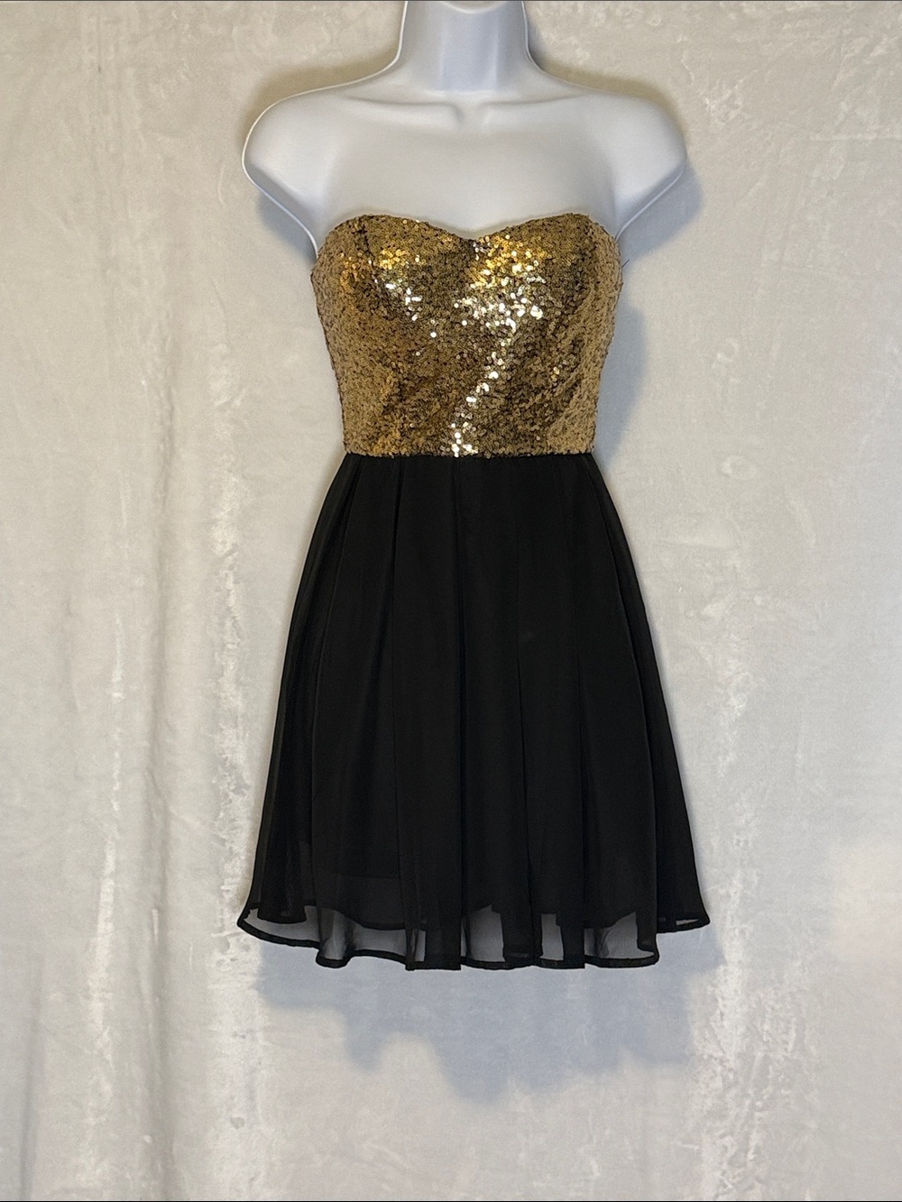 Strapless Gold Sequin & Black Chiffon Dress - Elegant Party Dress